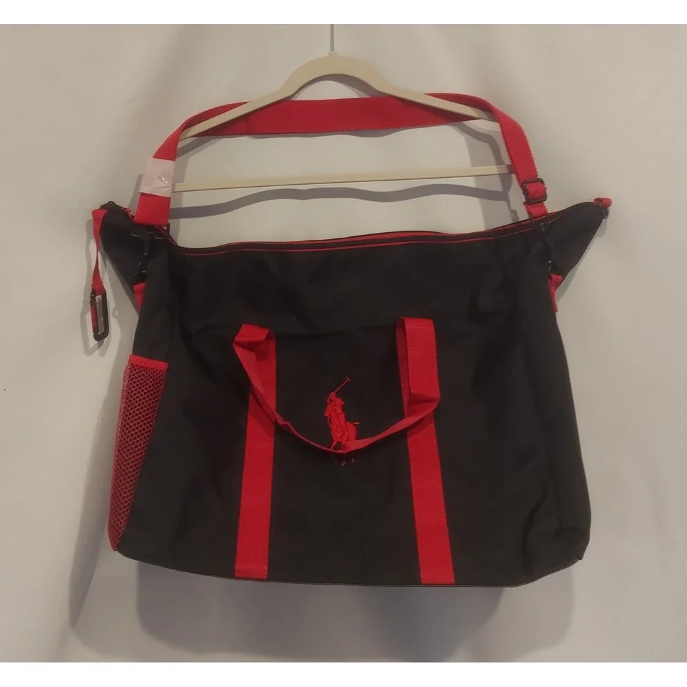 Ralph Lauren Polo Black Red Large Duffel Carry-On Gym Weekender Travel Bag NWOT